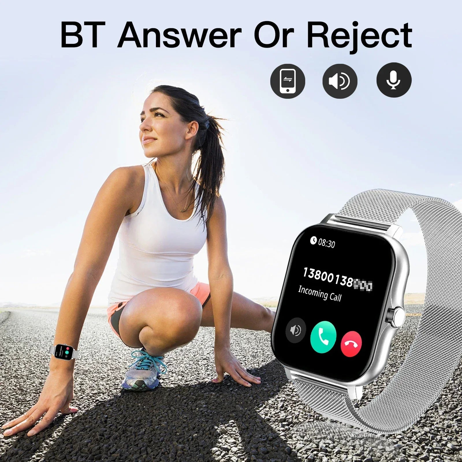 Smart Watch, Wireless Call/Dial, Multi-Sport Mode, Multiple APP Reminders, Suitable for Men and Women, Compatible with IPhone/An - Vivid Mart