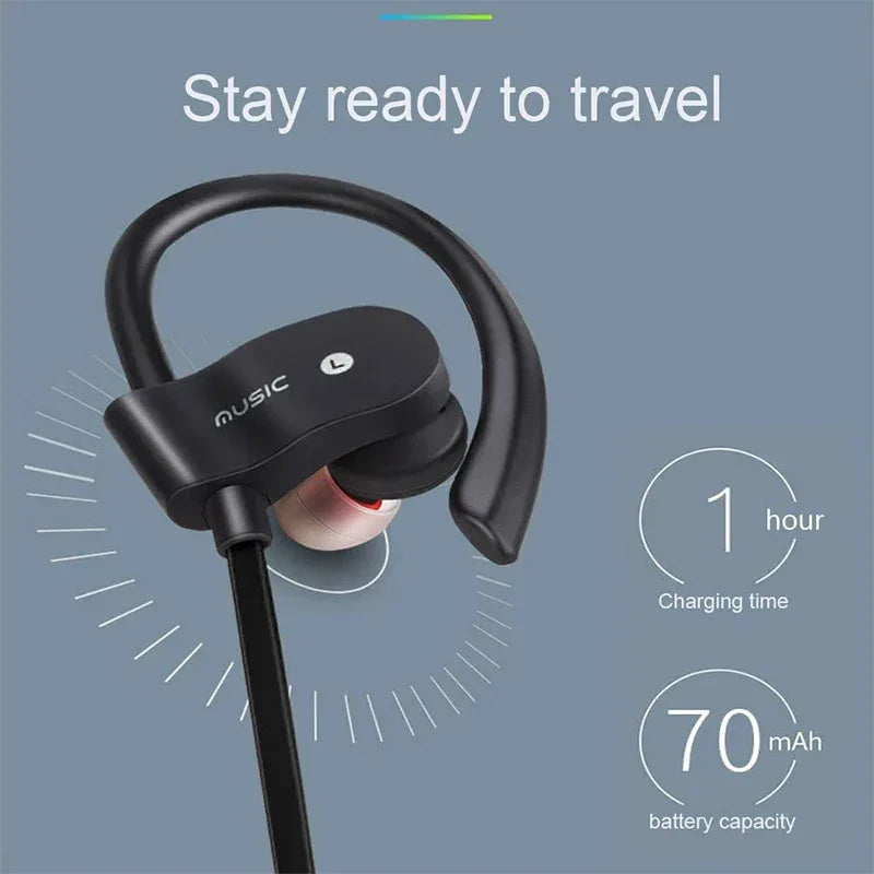 Wireless Headphones Earloop Ear Hook Earbuds Wireless Bluetooth Headset Handsfree Neckband With Mic Bluetooth Earphones - Vivid Mart