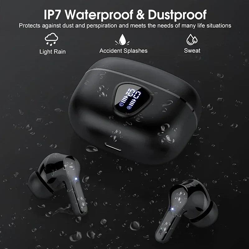 New Wireless Earbuds HiFi Stereo Headphones BT5.3 with ENC Noise Cancelling 48H LED Display Ear Buds IP7 Waterproof Earphones - Vivid Mart