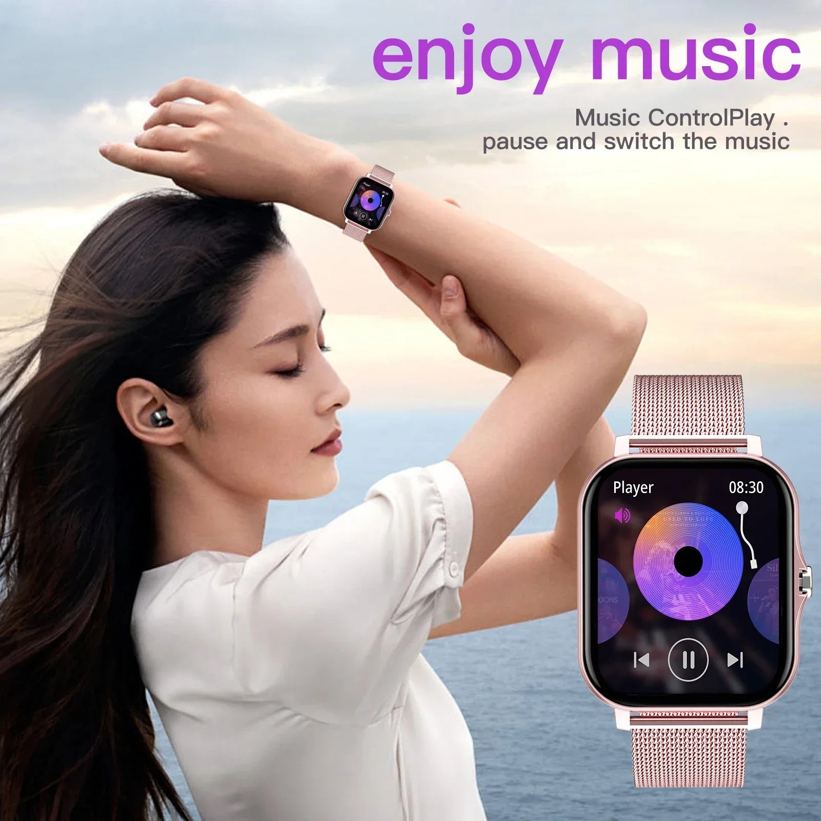 Smart Watch, Wireless Call/Dial, Multi-Sport Mode, Multiple APP Reminders, Suitable for Men and Women, Compatible with IPhone/An - Vivid Mart