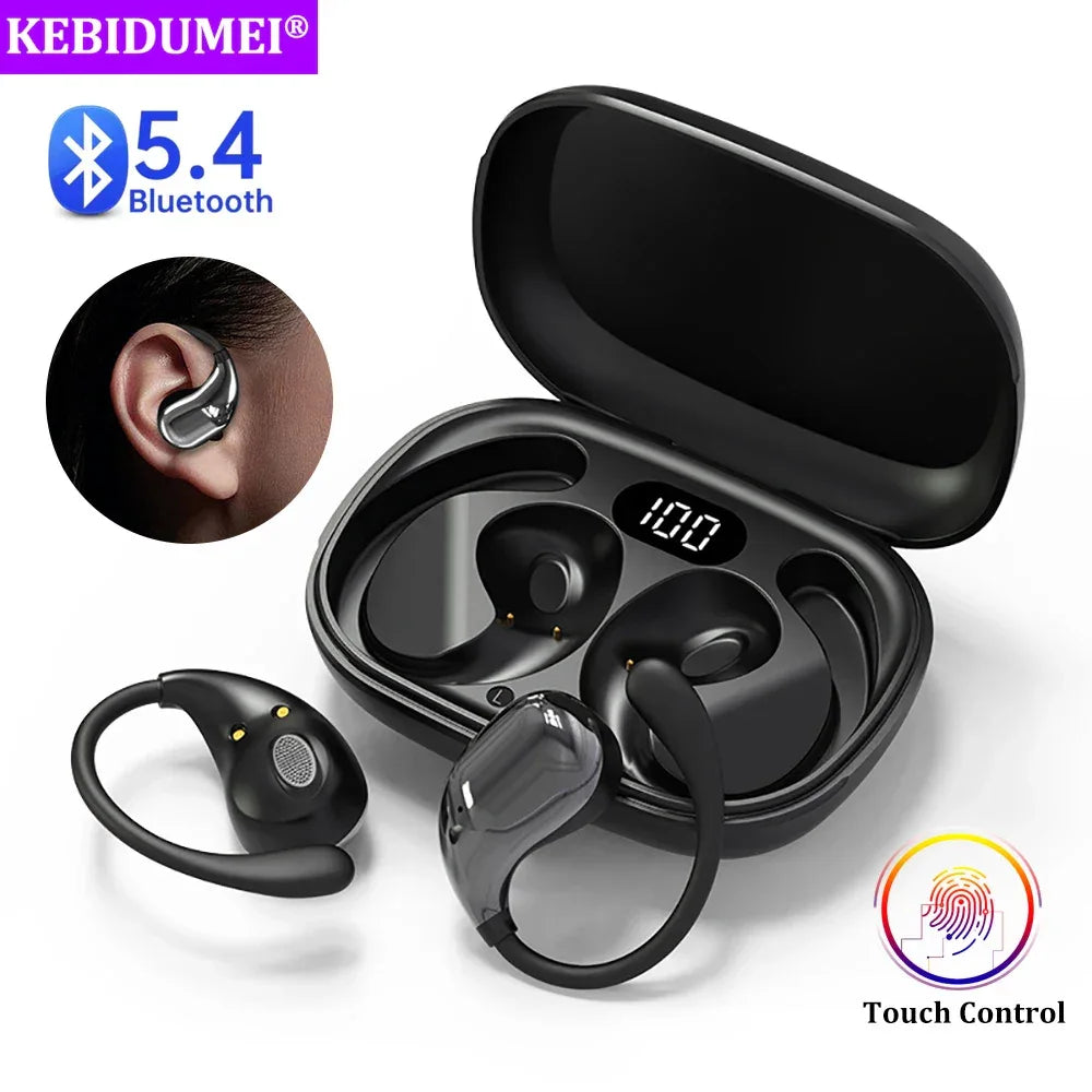 Bluetooth 5.4 Ear Hook Headphones TWS Wireless Earphones HiFi Stereo Waterproof Headsets LED Display Long Standby Touch Earbuds - Vivid Mart