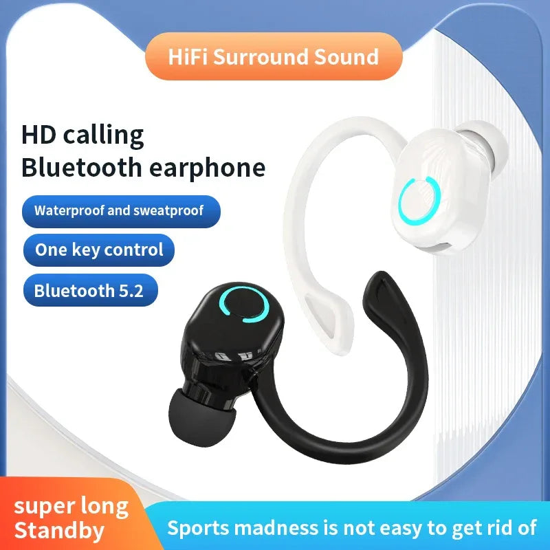 Wireless Bluetooth Earphones HIFI Bass With HD MIC Ear-Hook Earbuds Noise Cancelling Life Waterproof Game Sports Music Headsets - Vivid Mart