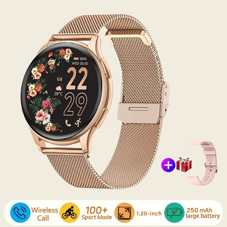 Smart watch for women, always-on display, IP67, fitness tracker with sleep monitoring/menstrual cycle, black gold - Vivid Mart