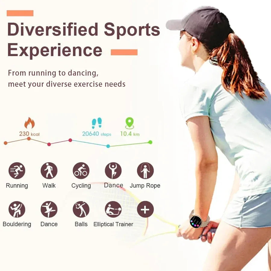 Smart watch for women, always-on display, IP67, fitness tracker with sleep monitoring/menstrual cycle, black gold - Vivid Mart