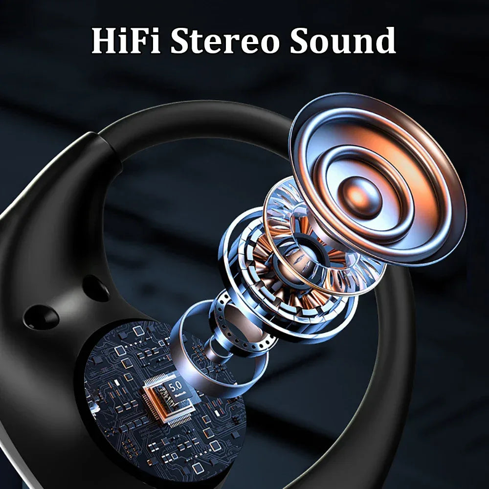 Bluetooth 5.4 Ear Hook Headphones TWS Wireless Earphones HiFi Stereo Waterproof Headsets LED Display Long Standby Touch Earbuds - Vivid Mart